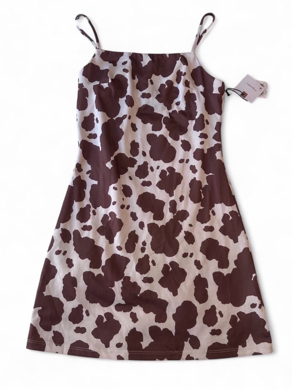 Originality Cow-Print Spaghetti Strap Dress - Brown & Cream